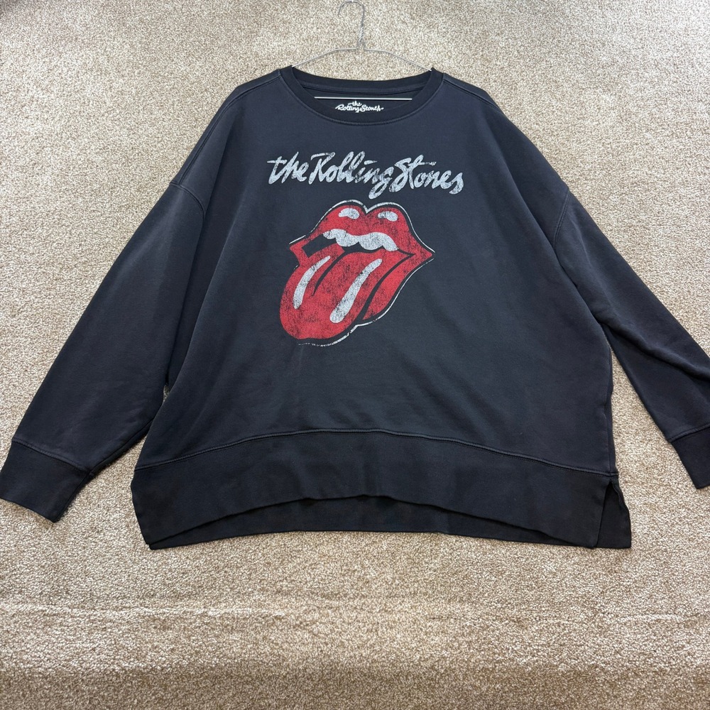 The Rolling Stones Womens XL Black Oversized Crewneck Sweatshirt Music Fan